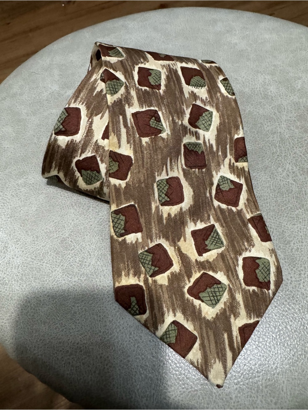 Pierre Balmain Brown and Green Patterned Silk Tie